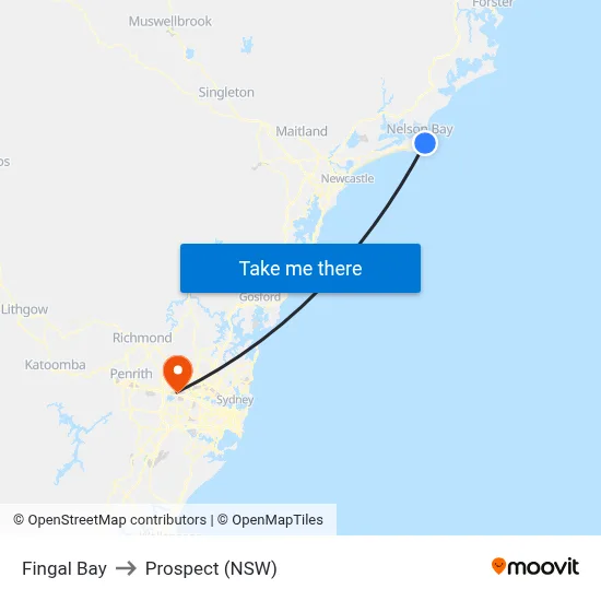 Fingal Bay to Prospect (NSW) map