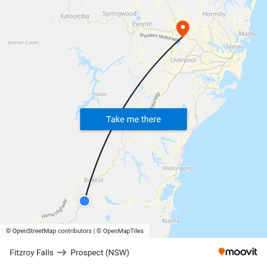 Fitzroy Falls to Prospect (NSW) map