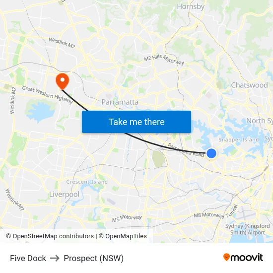 Five Dock to Prospect (NSW) map