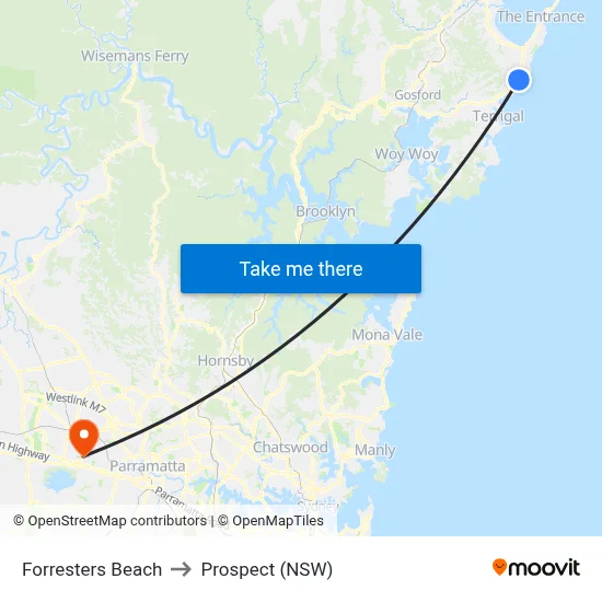Forresters Beach to Prospect (NSW) map