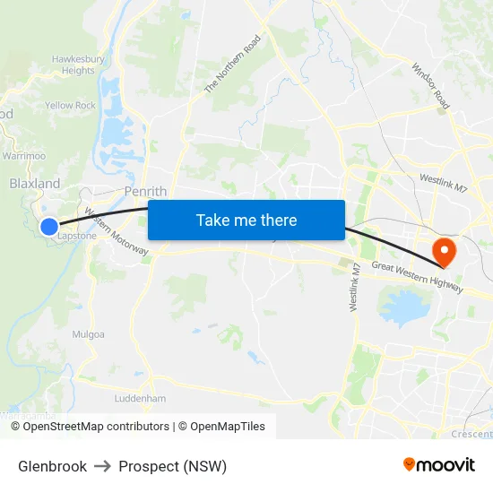 Glenbrook to Prospect (NSW) map