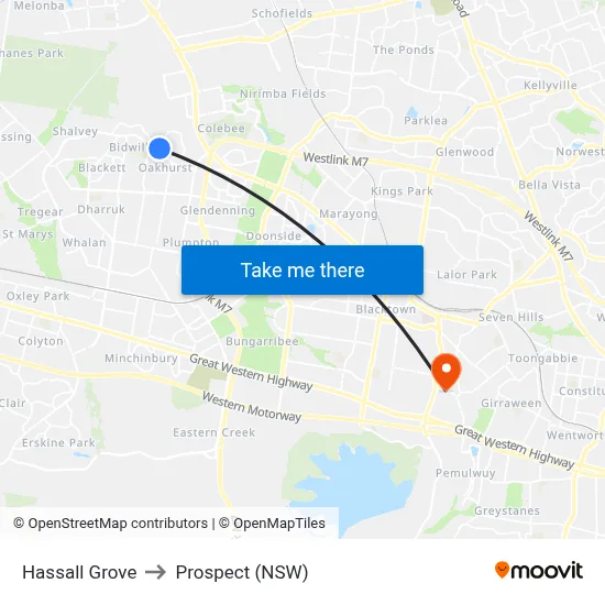 Hassall Grove to Prospect (NSW) map