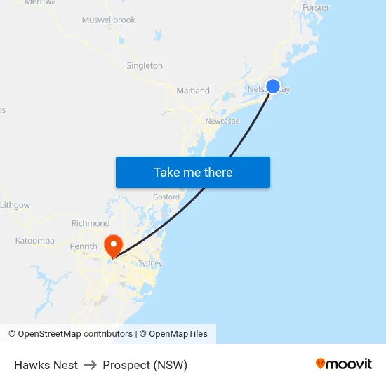 Hawks Nest to Prospect (NSW) map