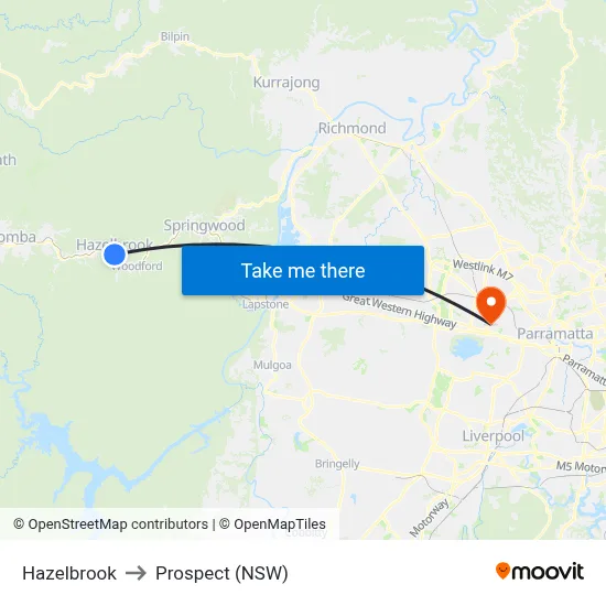 Hazelbrook to Prospect (NSW) map
