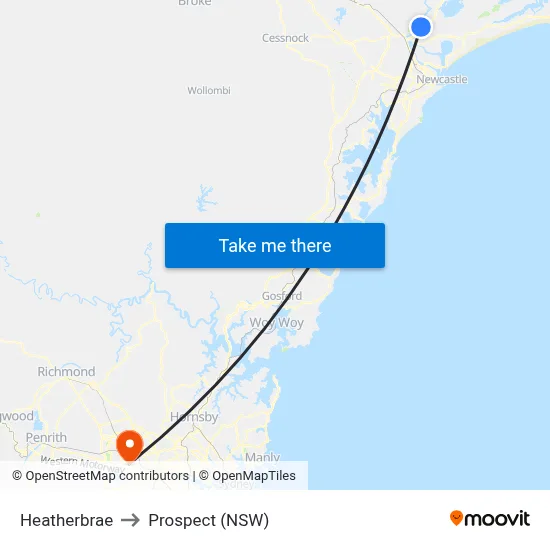 Heatherbrae to Prospect (NSW) map