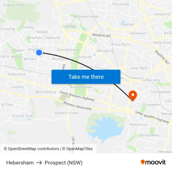 Hebersham to Prospect (NSW) map