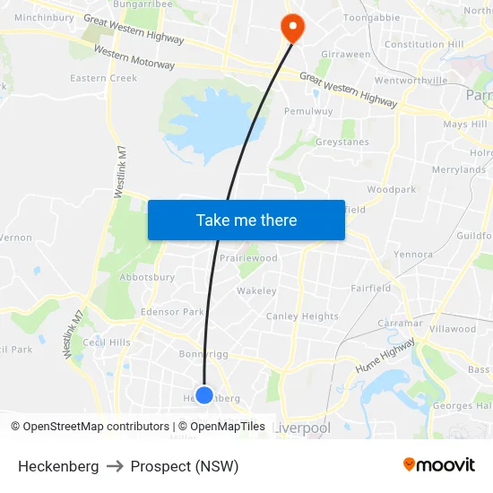 Heckenberg to Prospect (NSW) map
