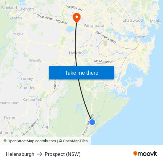 Helensburgh to Prospect (NSW) map