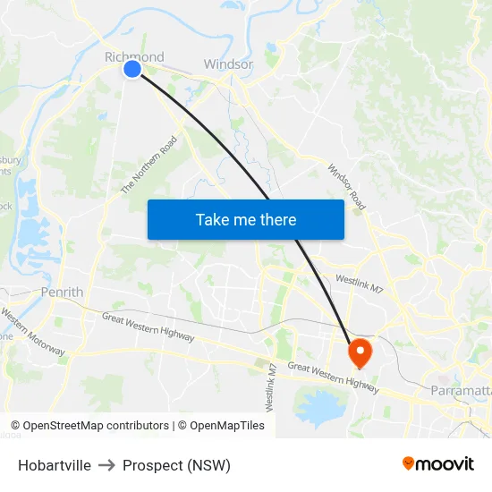 Hobartville to Prospect (NSW) map
