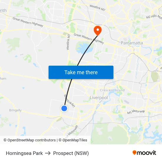 Horningsea Park to Prospect (NSW) map