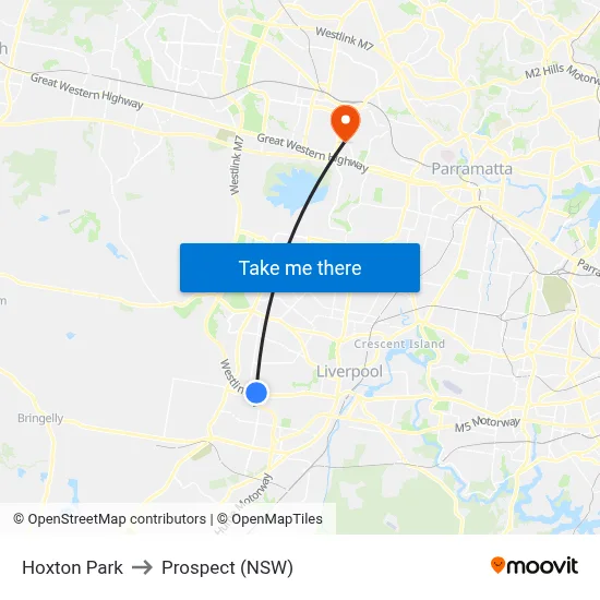 Hoxton Park to Prospect (NSW) map
