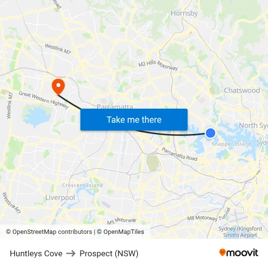 Huntleys Cove to Prospect (NSW) map