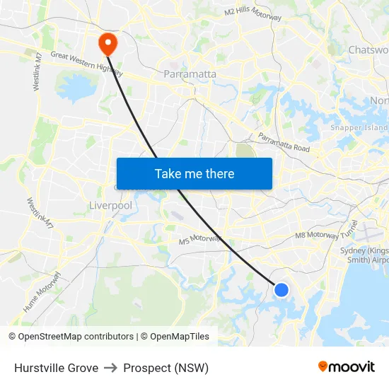Hurstville Grove to Prospect (NSW) map