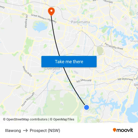 Illawong to Prospect (NSW) map