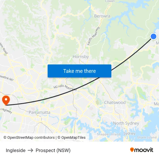 Ingleside to Prospect (NSW) map