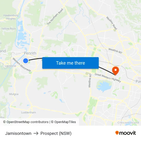 Jamisontown to Prospect (NSW) map