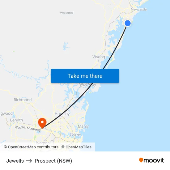 Jewells to Prospect (NSW) map