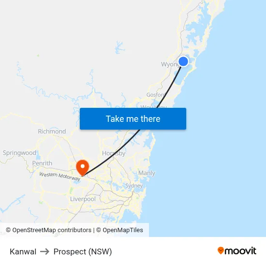 Kanwal to Prospect (NSW) map