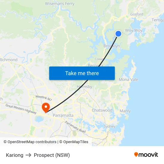 Kariong to Prospect (NSW) map