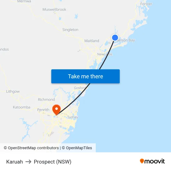 Karuah to Prospect (NSW) map