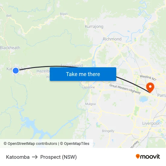 Katoomba to Prospect (NSW) map