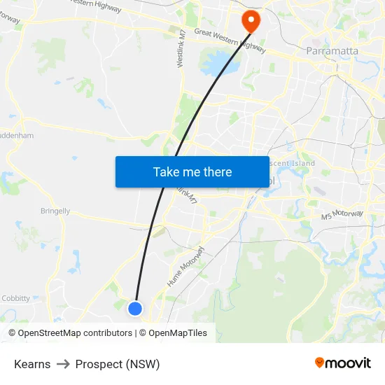 Kearns to Prospect (NSW) map