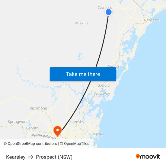 Kearsley to Prospect (NSW) map
