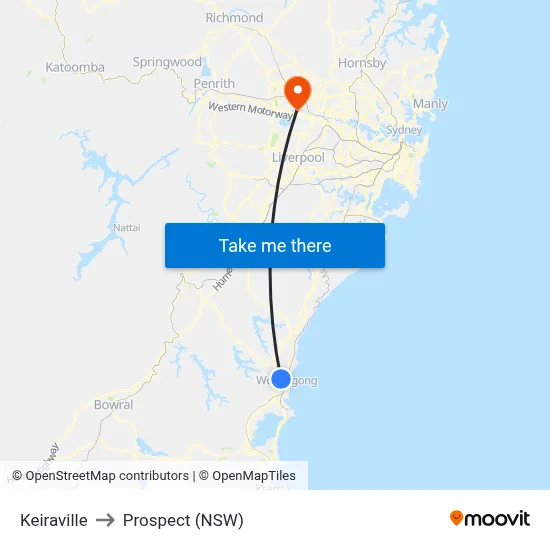 Keiraville to Prospect (NSW) map