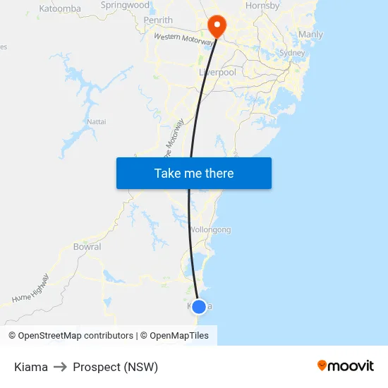 Kiama to Prospect (NSW) map
