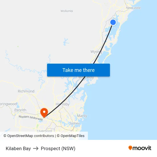 Kilaben Bay to Prospect (NSW) map