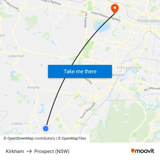Kirkham to Prospect (NSW) map