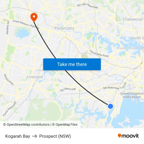 Kogarah Bay to Prospect (NSW) map