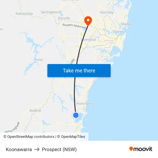 Koonawarra to Prospect (NSW) map