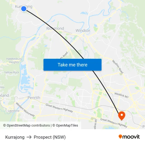 Kurrajong to Prospect (NSW) map