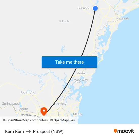 Kurri Kurri to Prospect (NSW) map
