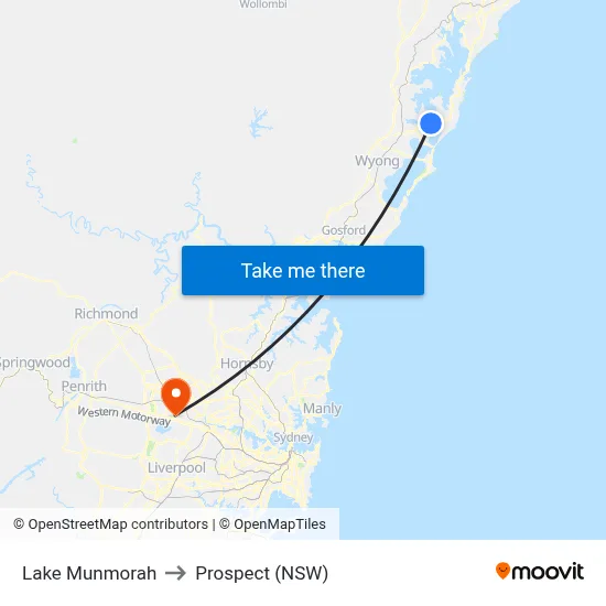 Lake Munmorah to Prospect (NSW) map