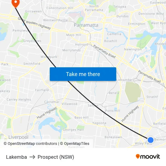 Lakemba to Prospect (NSW) map