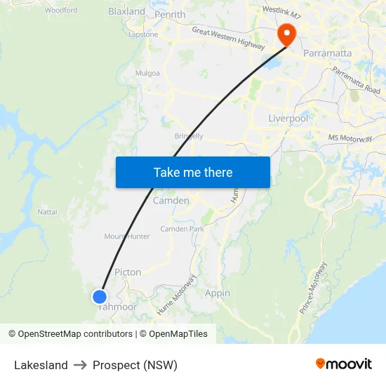 Lakesland to Prospect (NSW) map