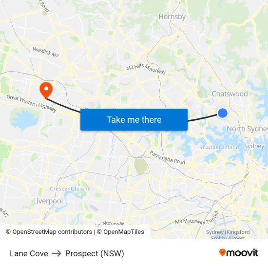 Lane Cove to Prospect (NSW) map