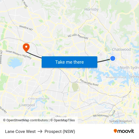 Lane Cove West to Prospect (NSW) map