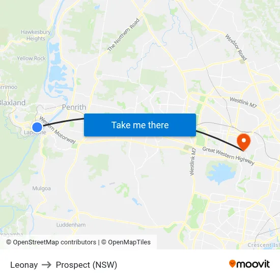 Leonay to Prospect (NSW) map