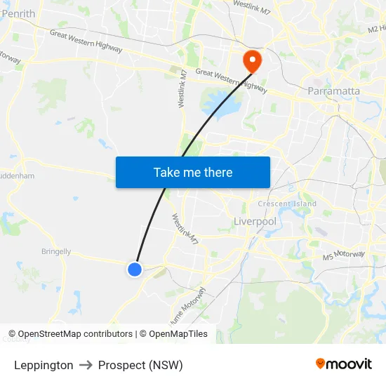 Leppington to Prospect (NSW) map