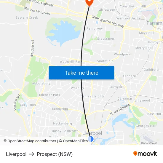 Liverpool to Prospect (NSW) map