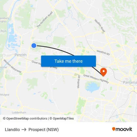 Llandilo to Prospect (NSW) map