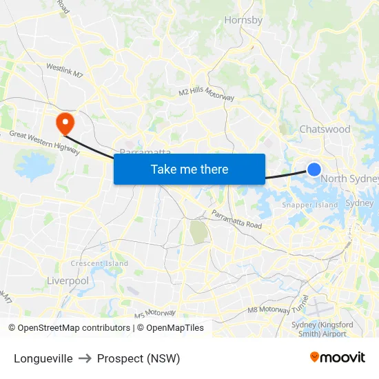Longueville to Prospect (NSW) map
