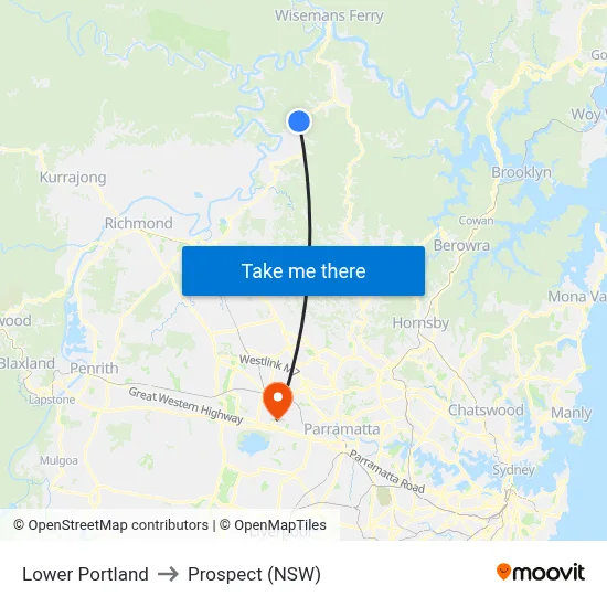 Lower Portland to Prospect (NSW) map