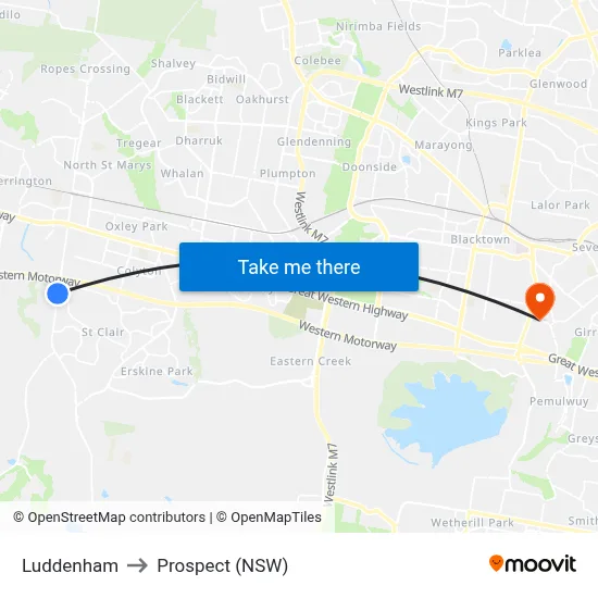Luddenham to Prospect (NSW) map