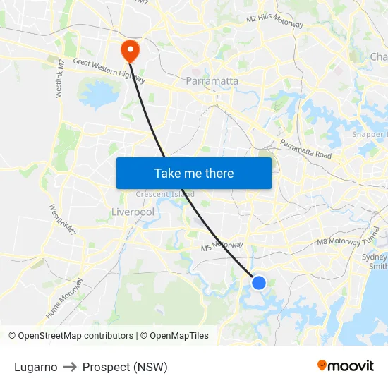Lugarno to Prospect (NSW) map