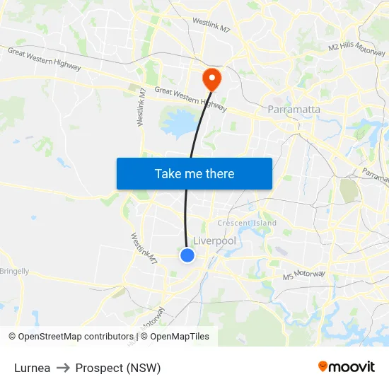 Lurnea to Prospect (NSW) map