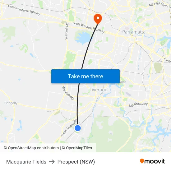 Macquarie Fields to Prospect (NSW) map